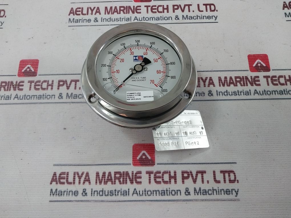 Stewarts 316 S.S. Tube And Socket Pressure Gauge 0-70 Bar