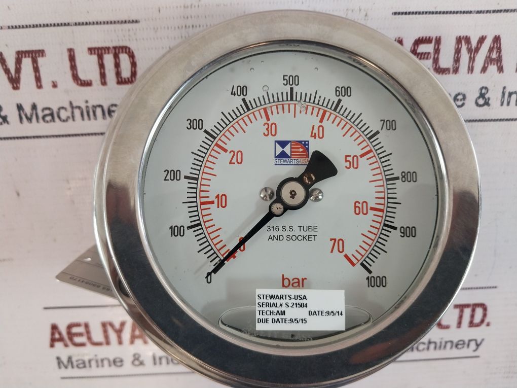 Stewarts 316 S.S Liquid Pressure Gauge 0-1000 Psi