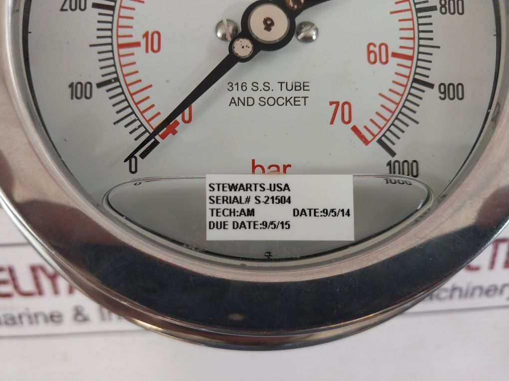 Stewarts 316 S.S Liquid Pressure Gauge 0-1000 Psi