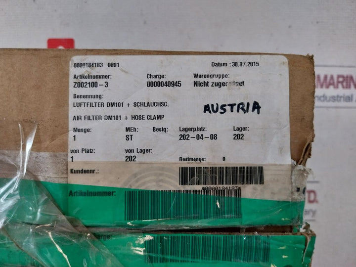 Steyr Z002100-3 Air Filter Dm101 + Hose Clamp
