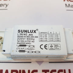 Sunlux L3640.800 Magnetic Ballast 220V~60Hz