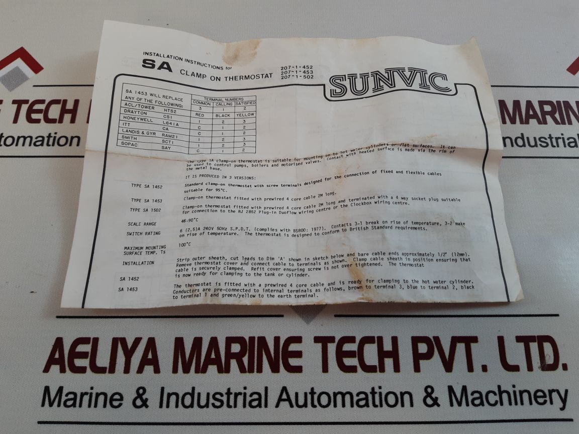 Sunvic Sa Hot Water Cylinder Thermostat
