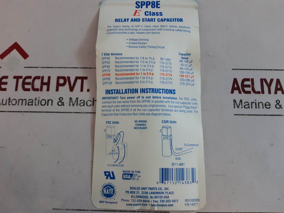 Supco Spp8E Electronic Potential Relay And Start Capacitor