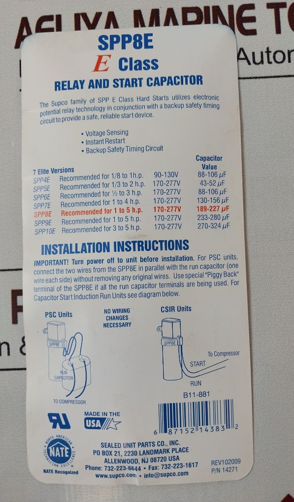 Supco Spp8E Electronic Potential Relay And Start Capacitor Free Shipping