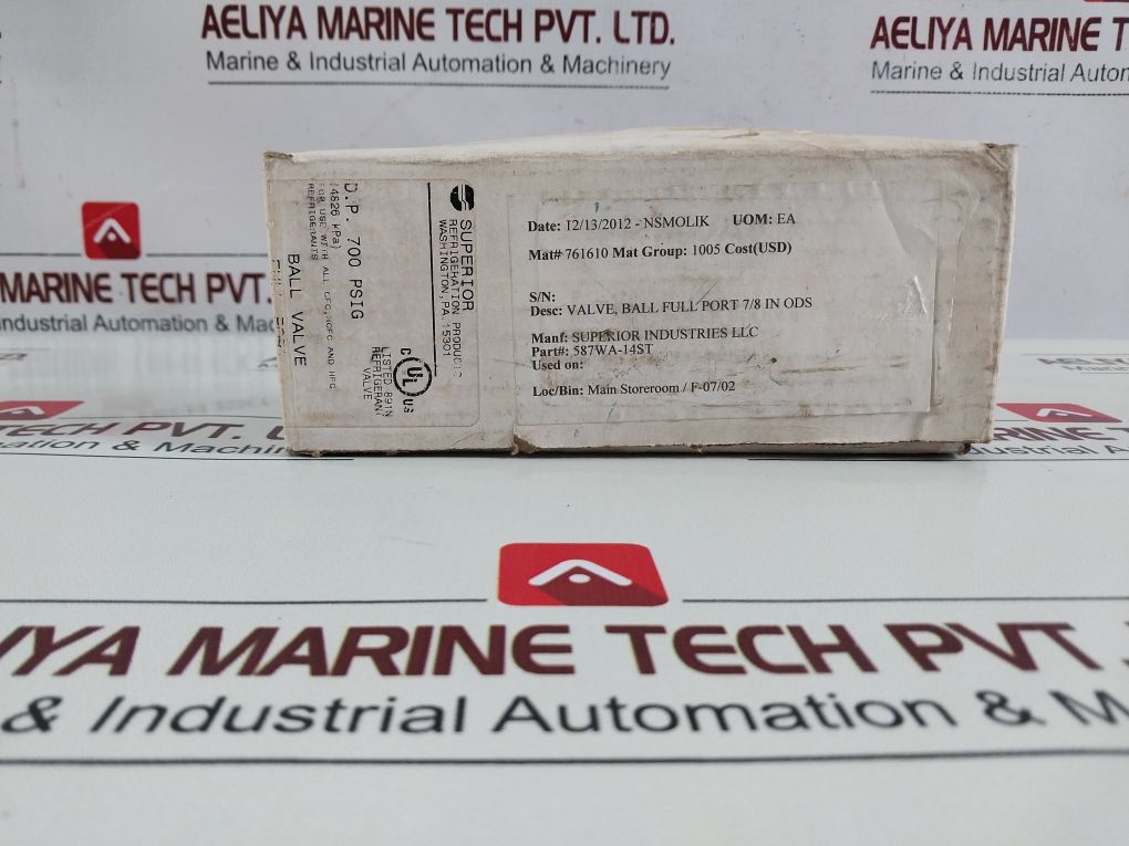 Superior 587Wa–14St Ball Valve/Refrigerant Valve Full Port 7/8 In Ods