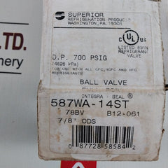 Superior 587Wa–14St Ball Valve/Refrigerant Valve Full Port 7/8 In Ods