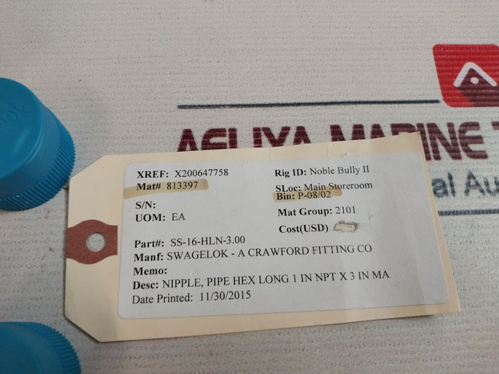 Swagelok Ss-16-hln-3.00 Pipe Hex Long 1 In Nipple