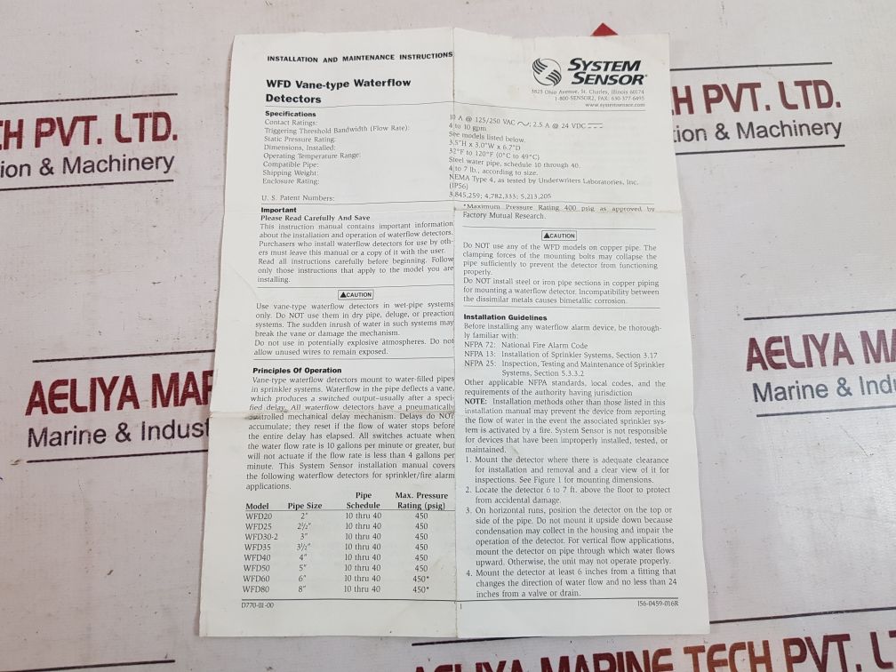 System Sensor Wfd60 Flow Switch