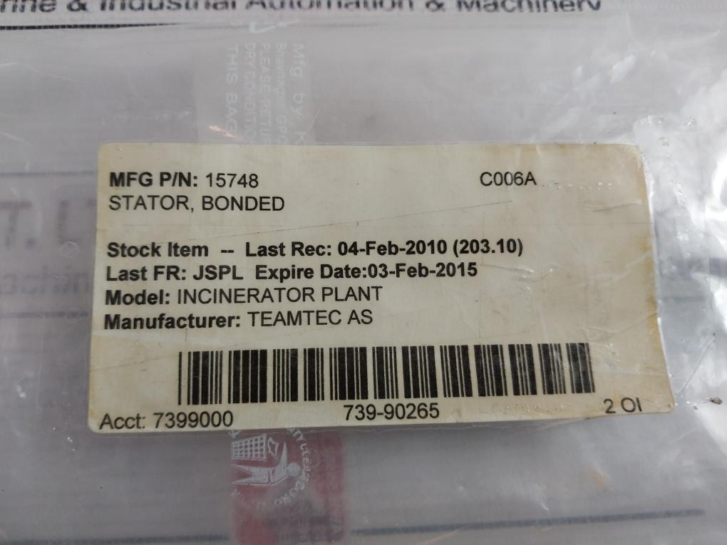 Teamtec 15748 Incinerator Plant Stator Bonded