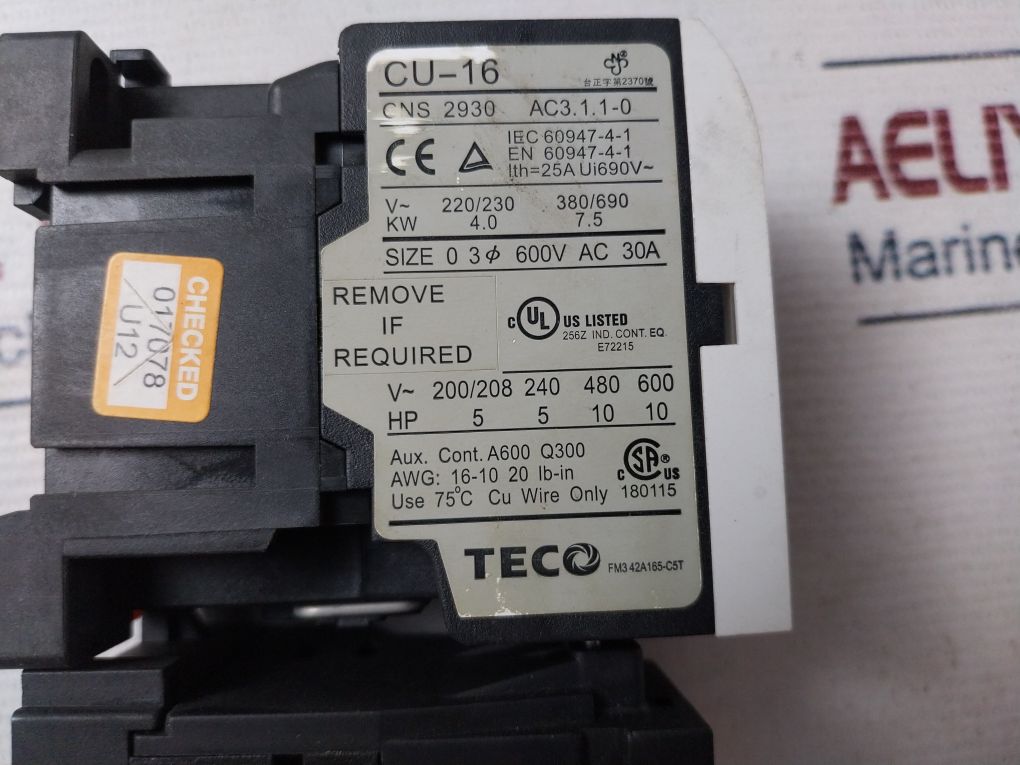 Teco Cu-16 Magnetic Contactor With Rhu-10/16K1 Thermal Overload Relay