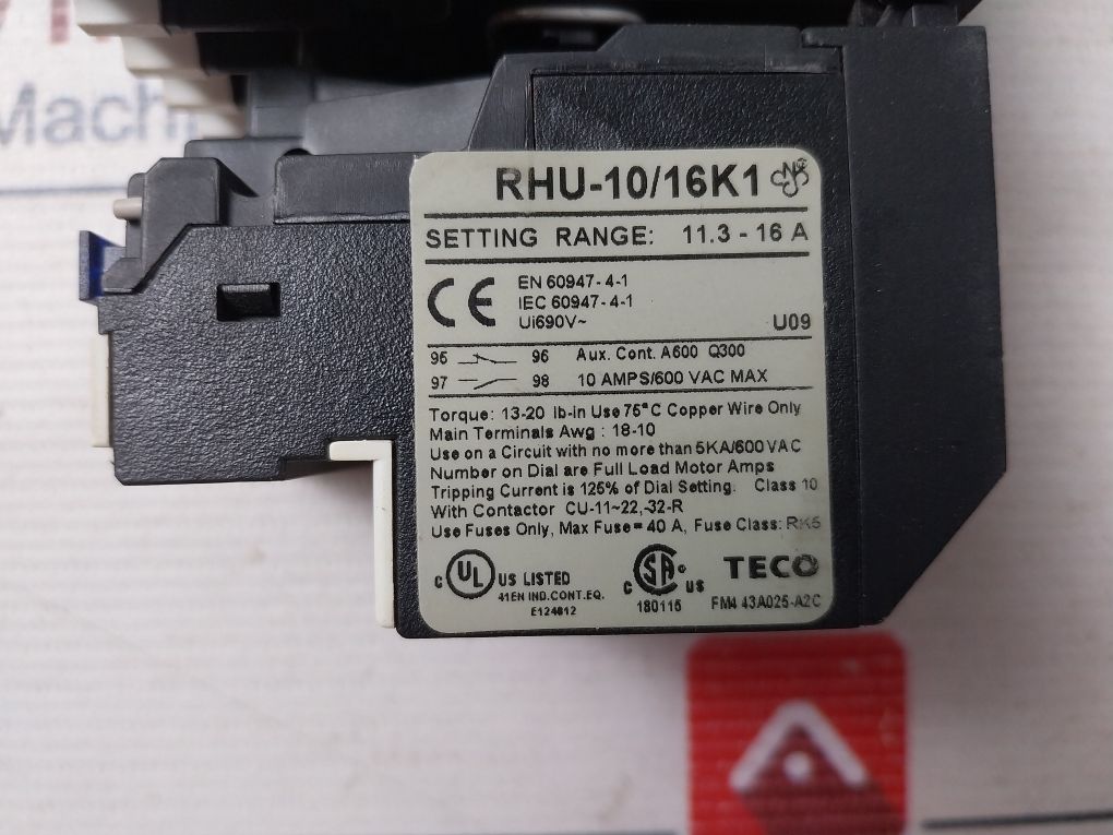 Teco Cu-16 Magnetic Contactor With Rhu-10/16K1 Thermal Overload Relay