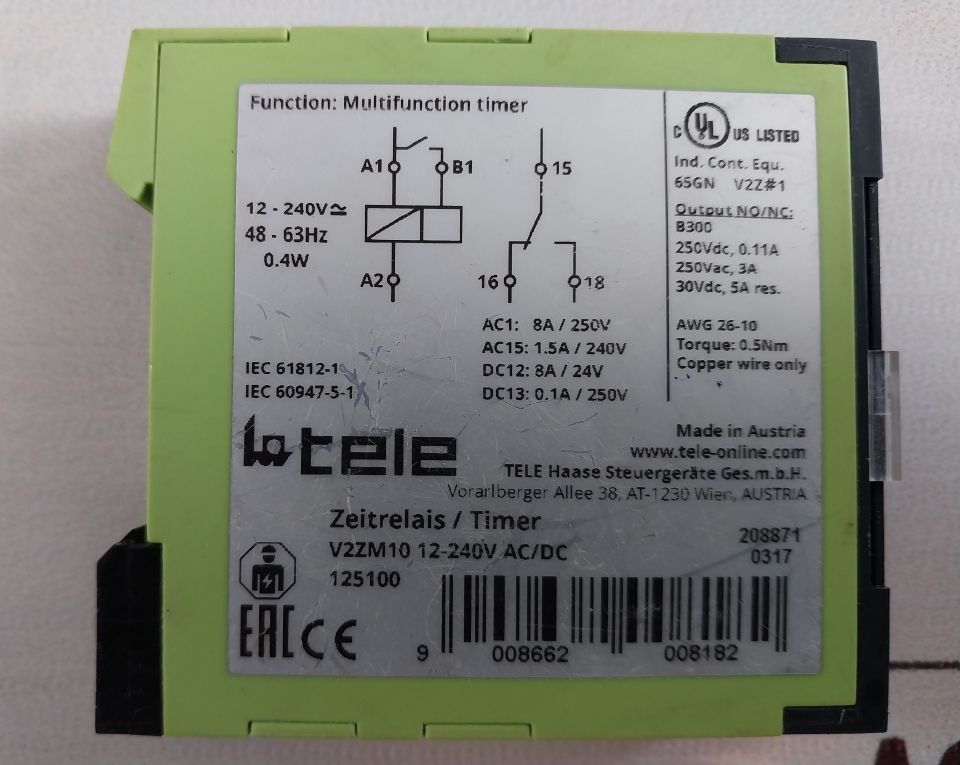 Tele V2Zm10 12-240V Ac/Dc Multifunction Timer Relay