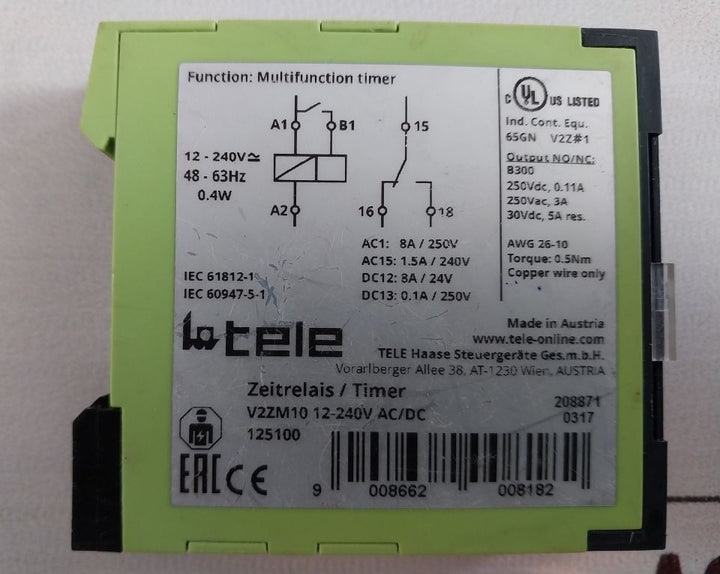 Tele V2Zm10 12-240V Ac/Dc Multifunction Timer Relay