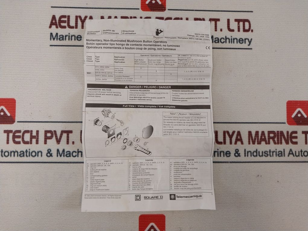 Telemecanique 9001Kr1Uh13 Pushbutton Operator