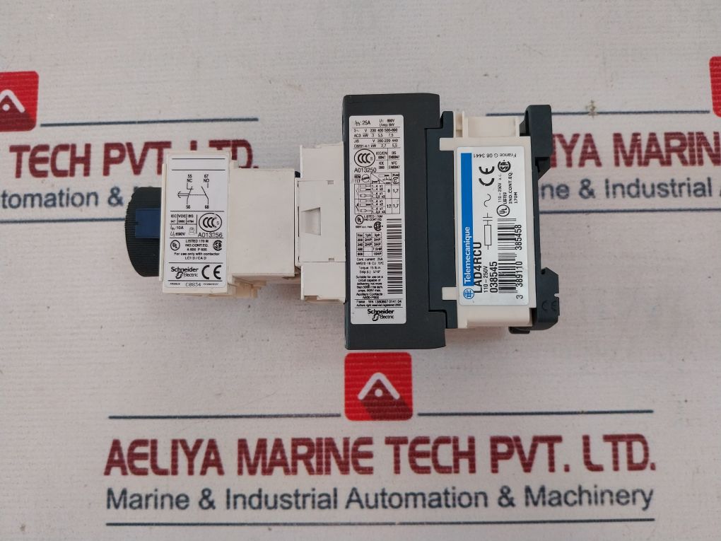 Telemecanique A013250 Contactor With Ladt0 Auxiliary Contact Block Lad4Rcu Transient Suppressor Lad8N20 Contact Block