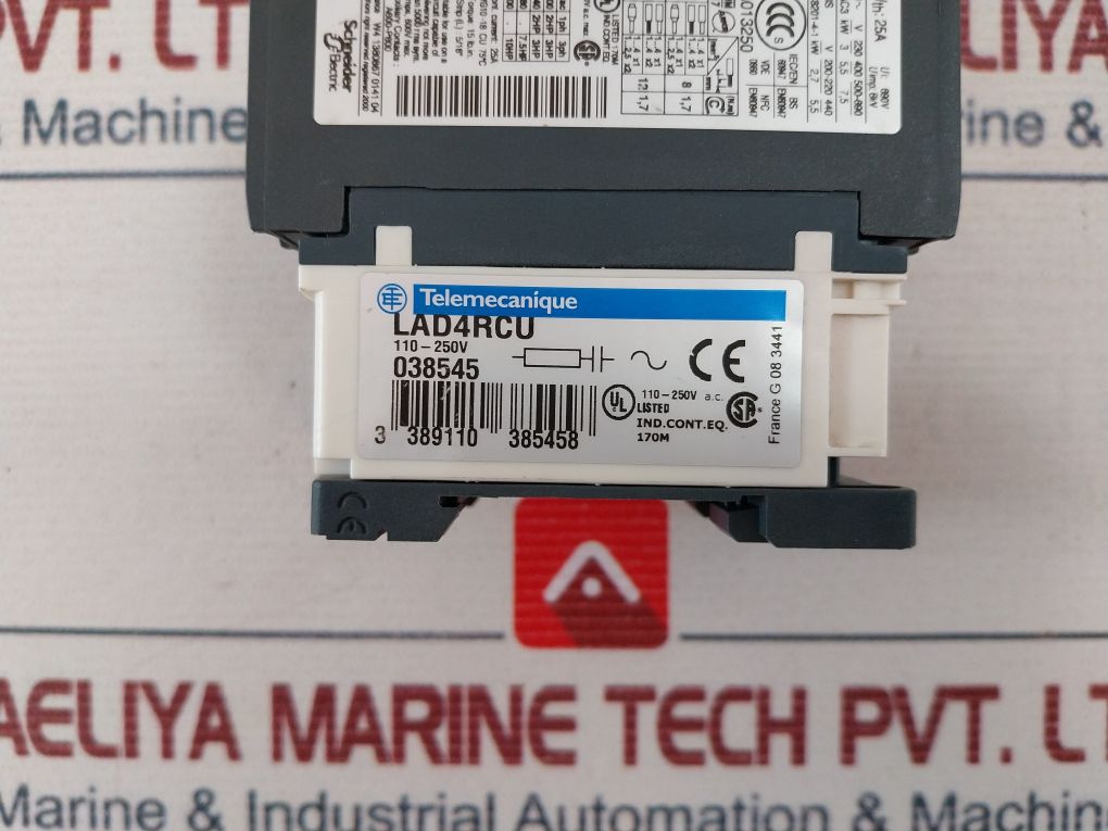 Telemecanique A013250 Contactor With Ladt0 Auxiliary Contact Block Lad4Rcu Transient Suppressor Lad8N20 Contact Block