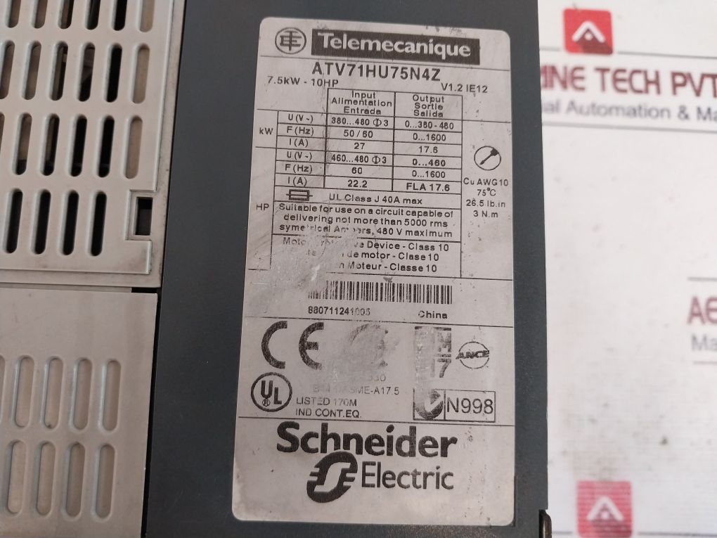 Telemecanique Atv71Hu75N4Z Variable Speed Drive 380/480V~