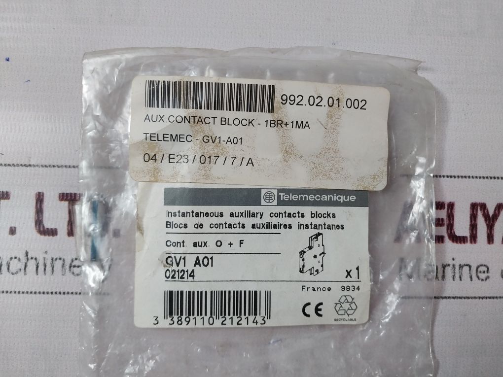 Telemecanique Gv1 A01 Auxiliary Contact Block 992.02.01.002, 660V 6A