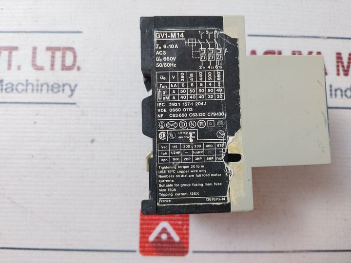 Telemecanique Gv1-m14 Motor Protector With Auxiliary Contact Block Gv1-a01