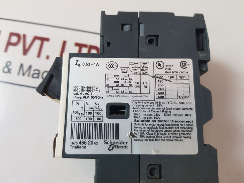 Telemecanique Gv2Me05/0,63-1A Motor Starter Circuit Breaker