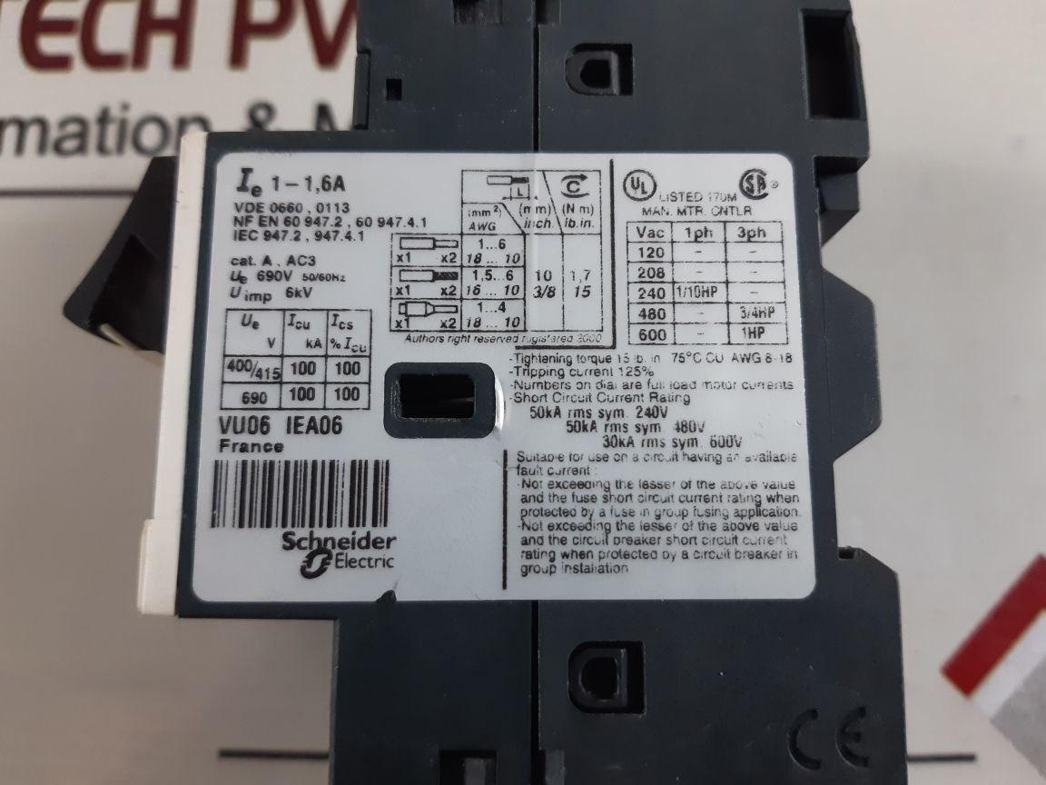 Telemecanique/Schneider Electric Gv2Me06/1-1.6A Circuit Breaker