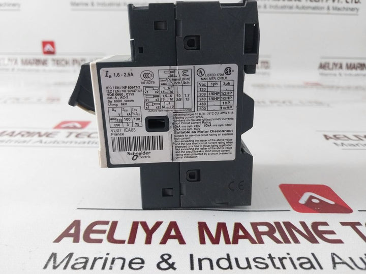 Telemecanique Gv2Me07/1.6-2.5A Motor Circuit Breaker 6A 690V 50/60Hz