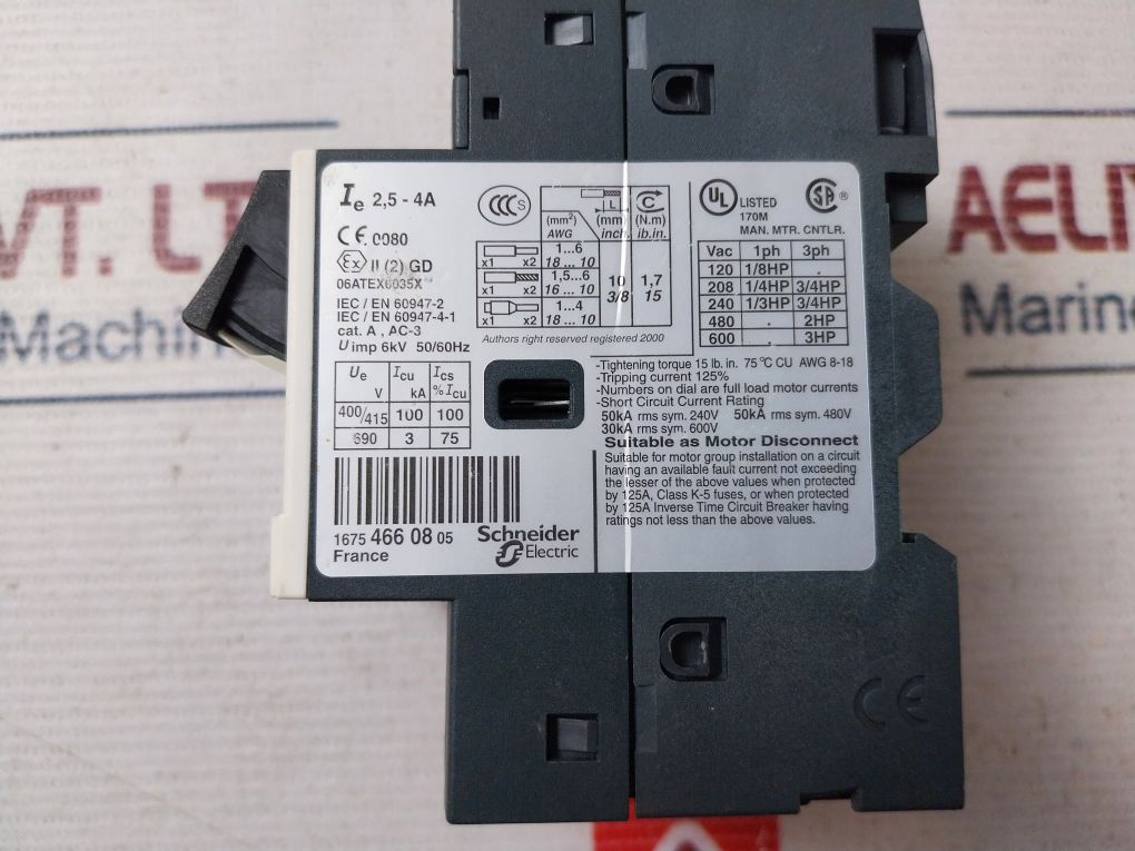 Telemecanique Gv2Me08/2.5-4A Thermal Magnetic Circuit Breaker