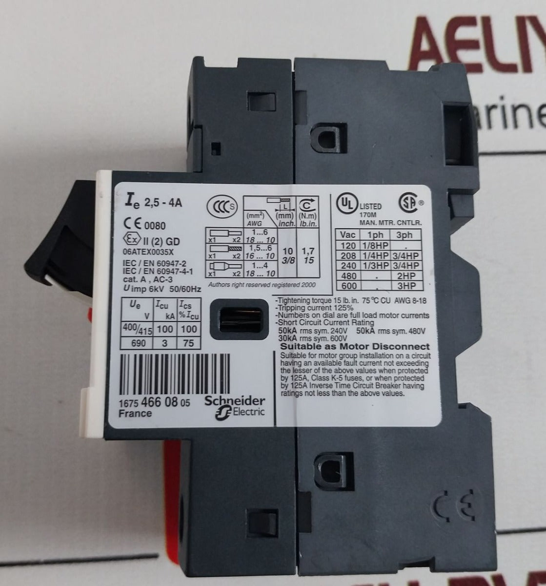 Telemecanique/Schneider Gv2Me08/2.5-4A Motor Circuit Breaker 