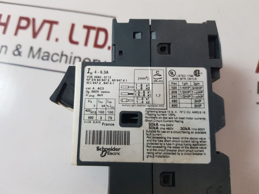 Telemecanique Gv2Me10/4-6.3A Motor Starter Circuit Breaker