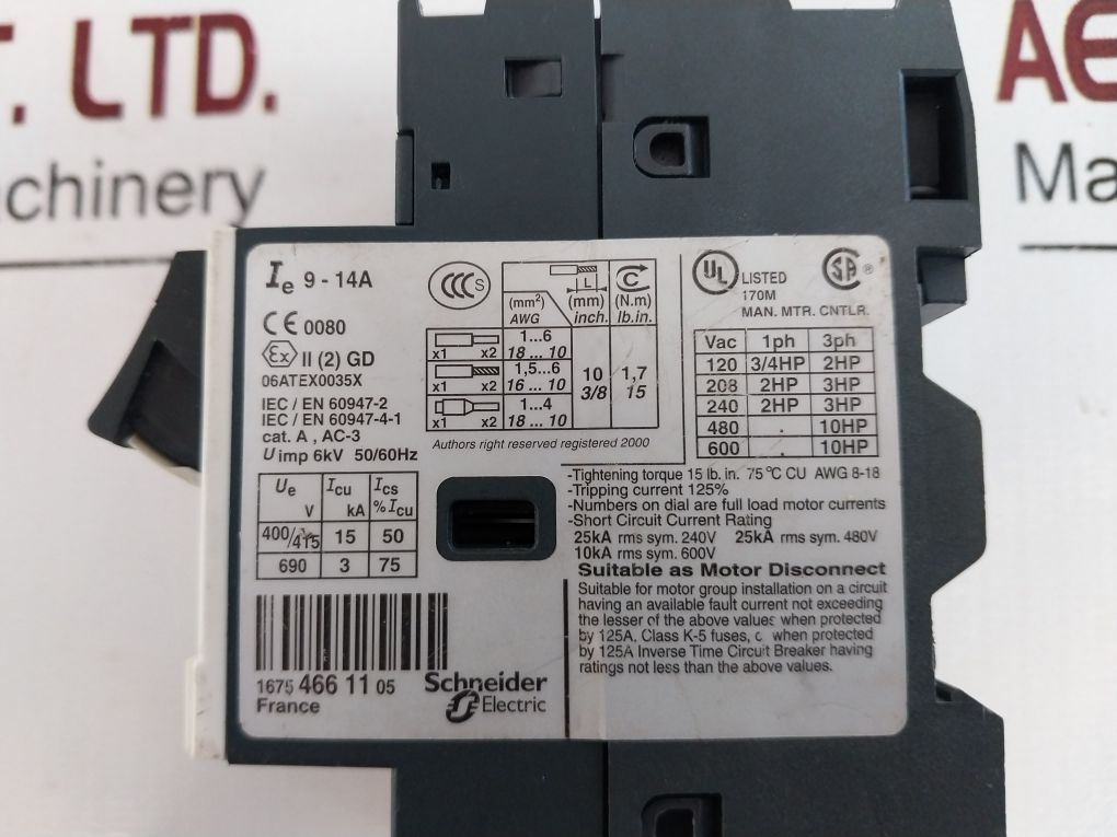 Telemecanique Gv2Me16/9-14A Motor Circuit Breaker 