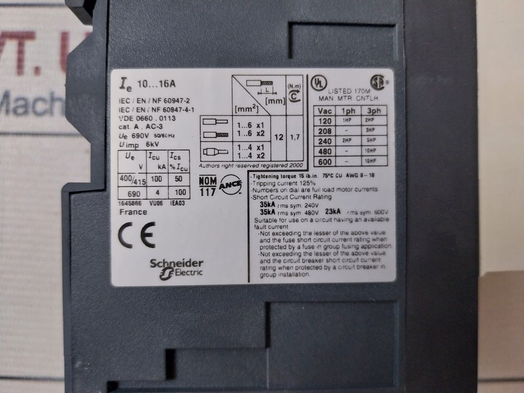 Telemecanique Gv3Me20 Motor Circuit Breaker 690V 50/60Hz