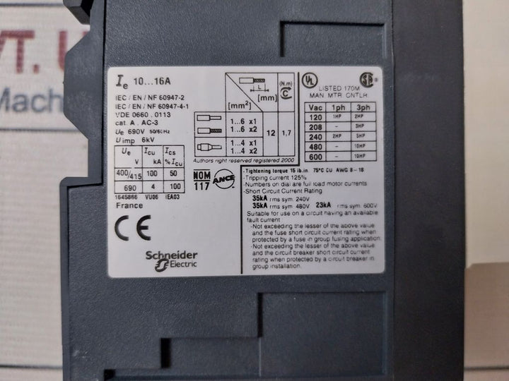 Telemecanique Gv3Me20 Motor Circuit Breaker 690V 50/60Hz