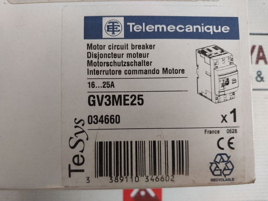 Telemecanique Gv3Me25/16-25A Motor Circuit Breaker 034660