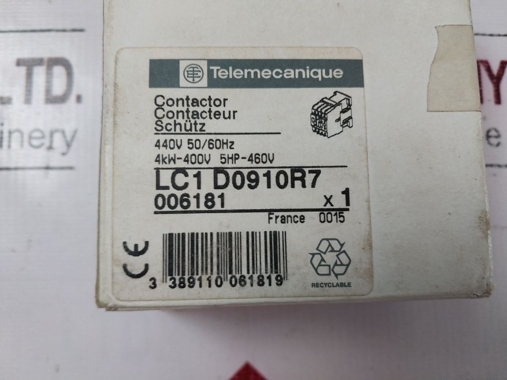 Telemecanique Lc1 D09 10 Contactor Lc1 D0910R7