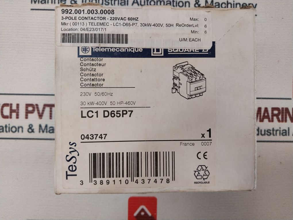 Telemecanique/Schneider Electric Lc1 D65 Contactor 600V A.C