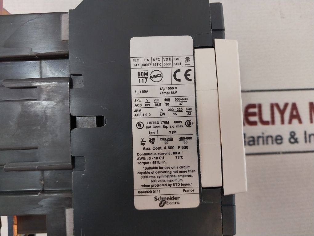 Telemecanique/Schneider Electric Lc1 D65 Contactor 600V A.C