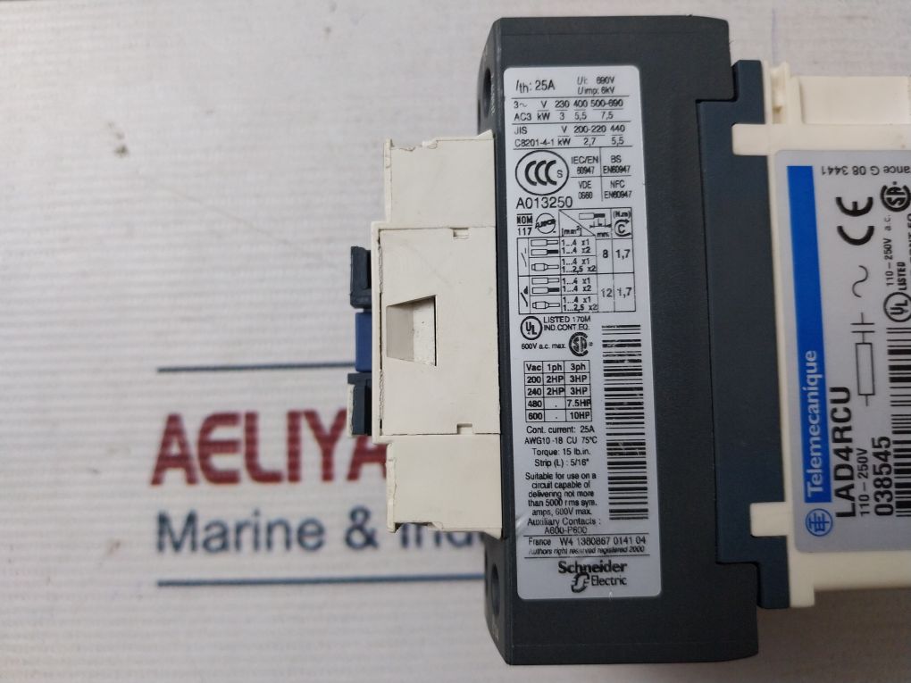 Telemecanique Lc1Dt25 Contactor With Lad8N20 Auxiliary Contact Block
