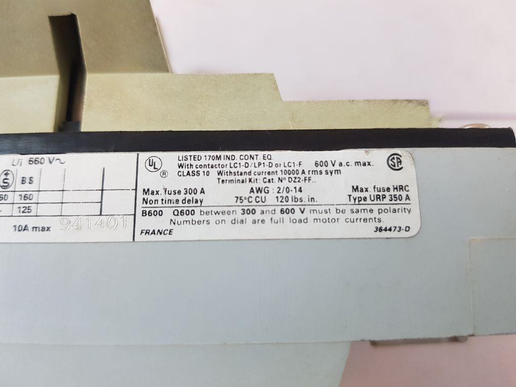 Telemecanique lr1-f105 thermal overload relay