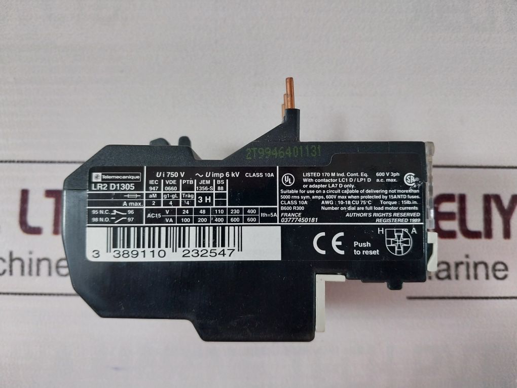 Telemecanique Lr2 D1305 Thermal Overload Relay 0,63-1 A