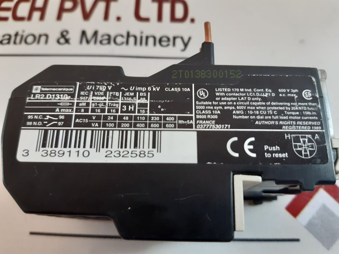 Telemecanique lr2 d1310 thermal overload relay