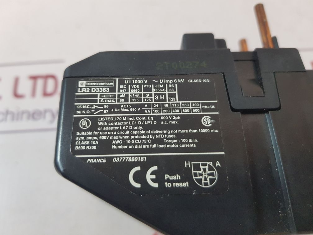 Telemecanique Lr2 D3363 Thermal Overload Relay
