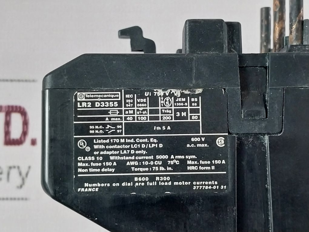 Telemecanique Lr2D33 Overload Relay 600V A.C Max