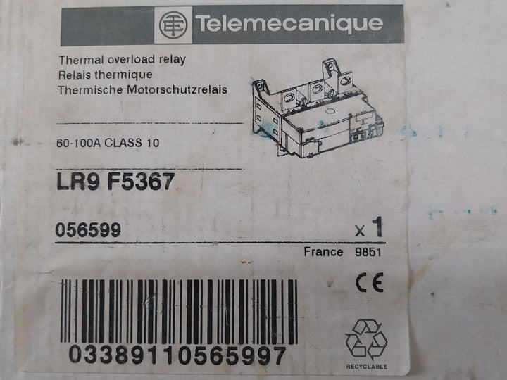 Telemecanique Lr9 F 5367 Thermal Overload Relay 60A-100A 50-60 Hz