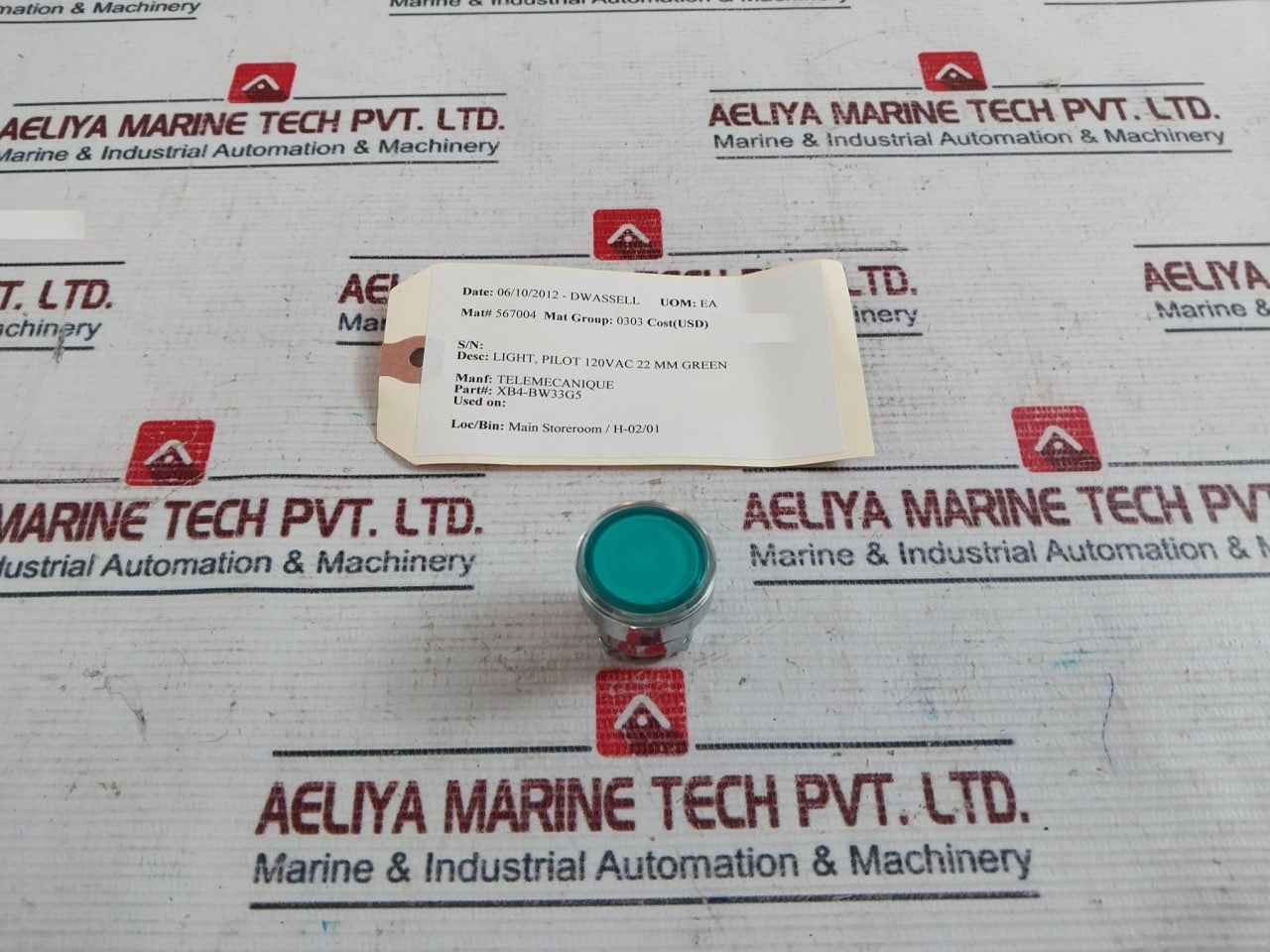 Telemecanique Xb4-bw33G5 Push Button Green Light Pilot 120V Ac 22 Mm