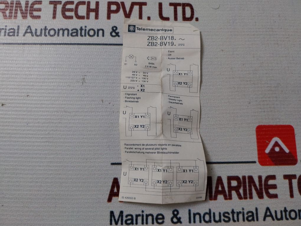 Telemecanique Zb2 Bv181 Flashing Light Body 24V 50-60Hz