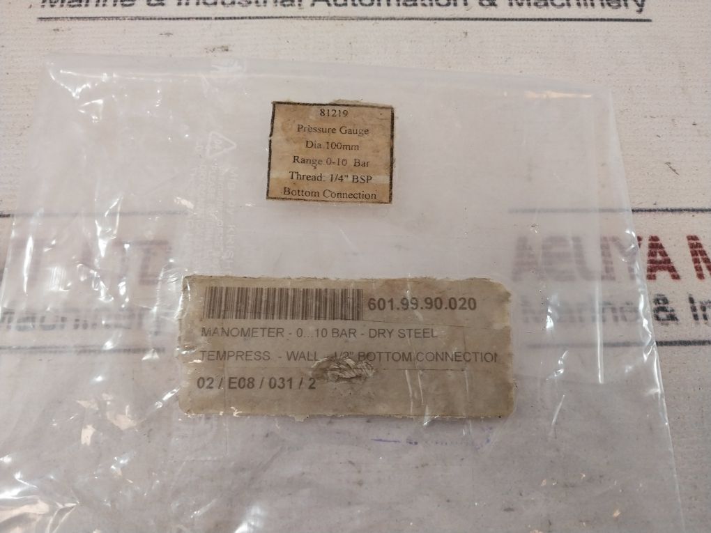 Tempress 0-10 Bar Pressure Gauge 1/4” Bsp