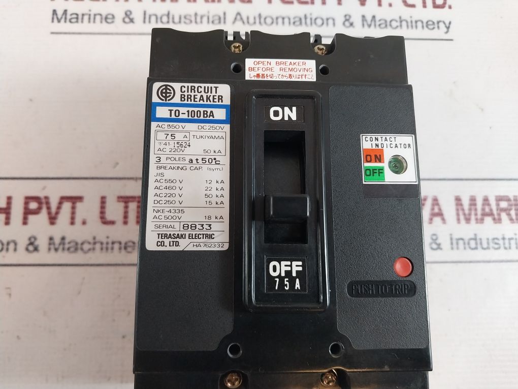 Terasaki Electric To-100Ba No-fuse Circuit Breaker 75A