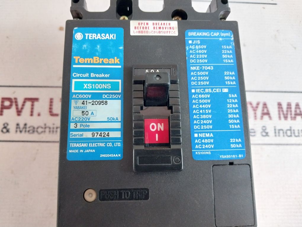 Terasaki Electric Xs100Ns Circuit Breaker Ac600V Dc250V