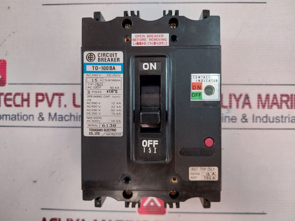 Terasaki T0-100Ba 3 Pole No-fuse Circuit Breaker