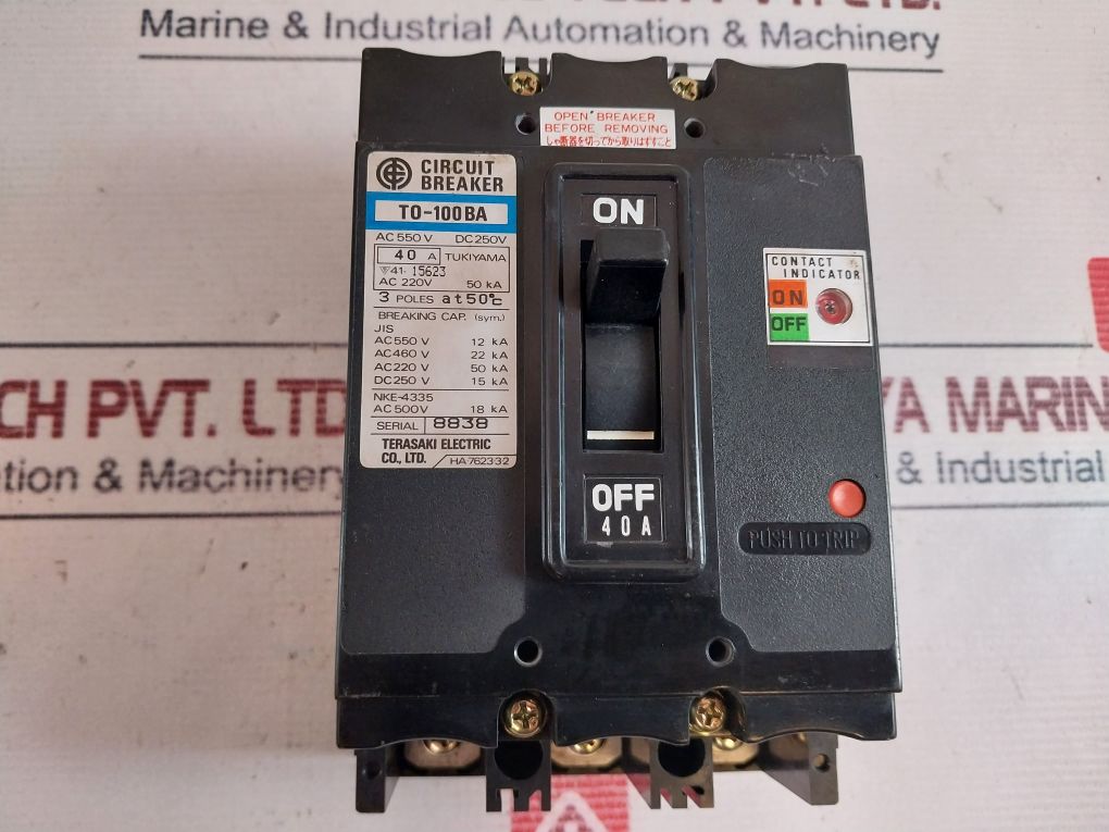 Terasaki T0-100Ba 3 Pole No-fuse Circuit Breaker 40A